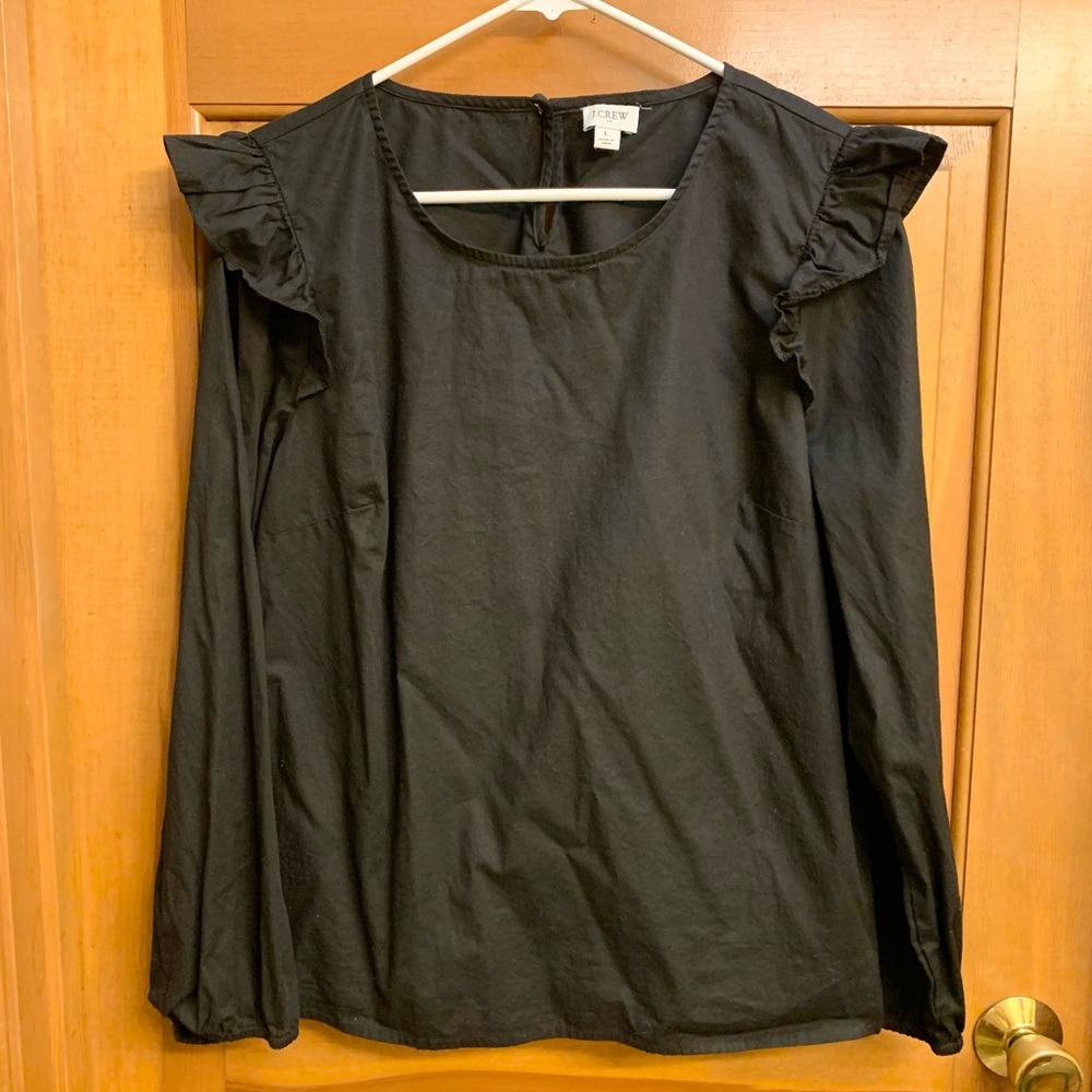 J. Crew Black Ruffle Sleeve Blouse